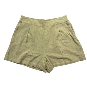 Anrabess Linen Blend Shorts High Waist Casual Summer Olive Green Size M Fits 27"